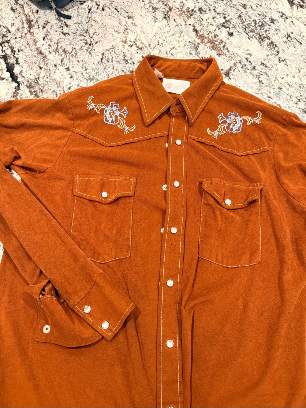 Vintage Rust Orange Western Embroidered Button-Up Shirt